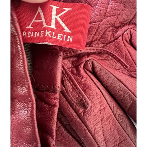 Red Leather Gloves Size XL Anne Klein Vintage Lace Up Retro Christmas Gift Woman - Picture 6 of 11
